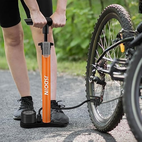 Jsdoin Bike Pump, High Performance Bicycle Floor Pump with Dual Presta and Schrader Valves, Bike Pumps with Pressure Gauge for Road Foot Bike, MTB, and Sports Balls
