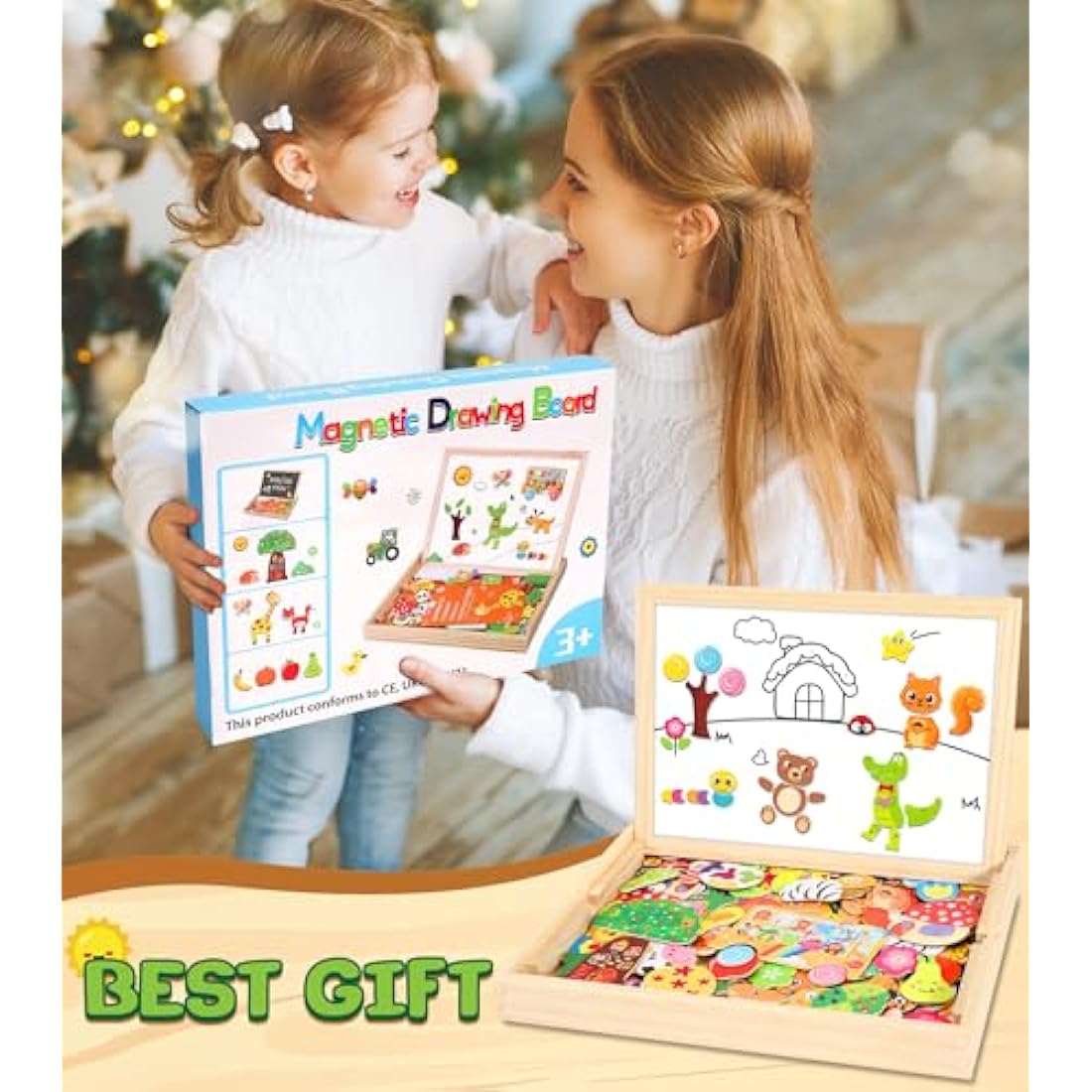 Jojoin 130 PCS Wooden Magnetic Puzzle - New Magnetic Puzzle Board - Cute Animal Fruit Pattern Games Double Sided Jigsaw - Montessori Educational Toys Gift for 3 4 5 Year Old Boys Girls