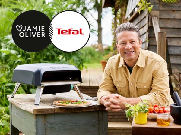 Jamie Oliver by Tefal Outdoor Gas Pizza Oven, Rotating Stone for Homemade Pizza, Pizza Parties, includes Pizza Peel, Gas Hose and Regulator, portable, foldable legs, black JM4168G0