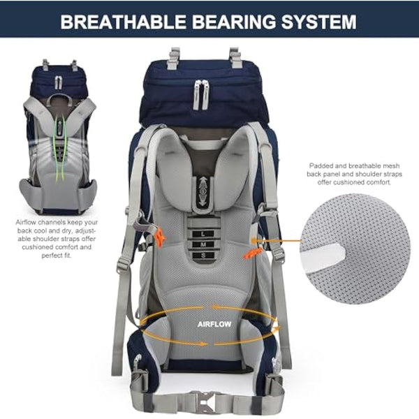 MOUNTAINTOP 70L Hiking Backpack water-resistant Internal Frame Backpacks Large Trekking Mountaineering Rucksack with Rain Cover for Men Women Cover Outdoor