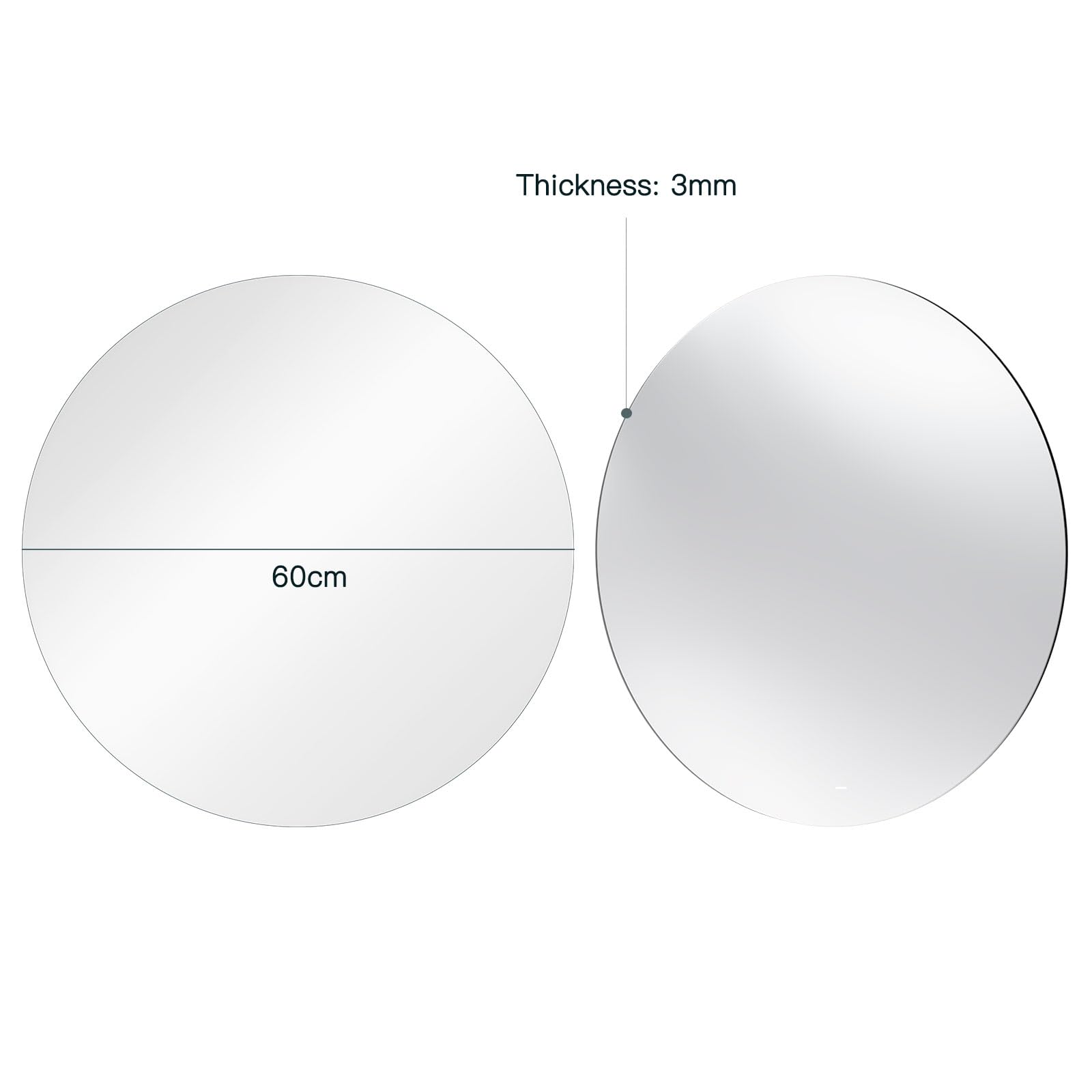 Dripex 60 x 60cm Frameless Round Mirror, Wall Mounted Bathroom Mirror with Polished Edge & Pre-installed Hole, Home Deco Hanging for Hallway Bedroom