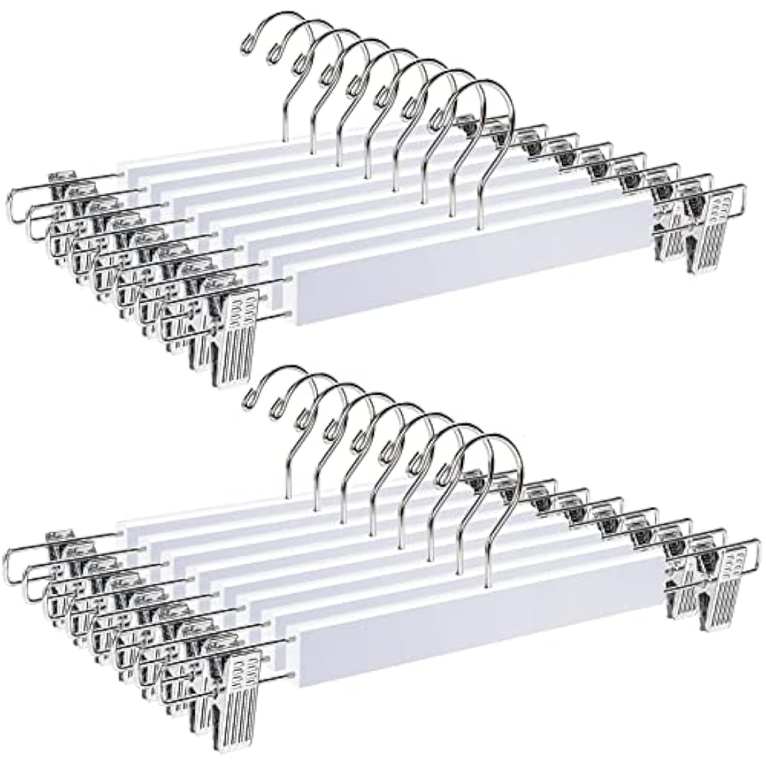 Amber Home 36cm White Wooden Pants Hangers 20pcs, Smooth Wood Skirt Hanger Organizer with Adjustable Anti-Slip Chrome Clips, Space Saving Solid Clothes Hangers Rack for Bottoms Jeans Slacks Trousers