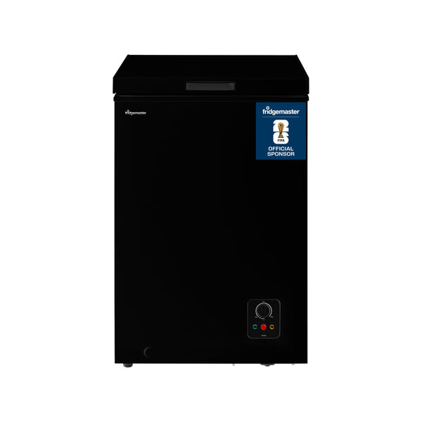 Fridgemaster MCF142EB 142L Chester Freezer 4 Star Freezer Rating - 55.9D x 62.5W x 85.4H cm Black with Recessed Handle - E Rated
