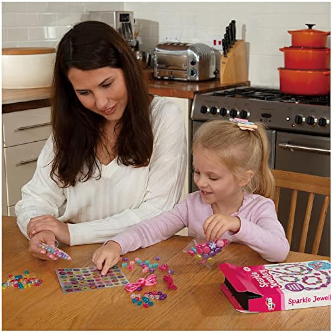Galt Sparkle Jewellery - Childrens Necklace and Bracelet Making, Craft Kit for Kids - Fun Activity Pack with Colourful Beads and Stickers, Encourages Creativity and Motor Skills - Ages 5 Years Plus
