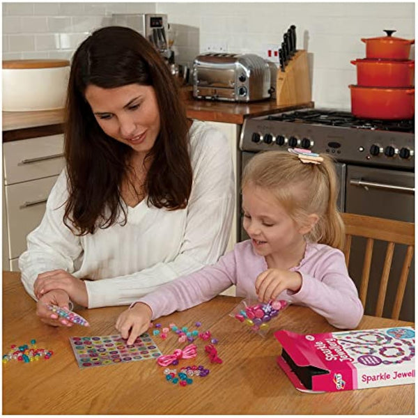 Galt Sparkle Jewellery - Childrens Necklace and Bracelet Making, Craft Kit for Kids - Fun Activity Pack with Colourful Beads and Stickers, Encourages Creativity and Motor Skills - Ages 5 Years Plus