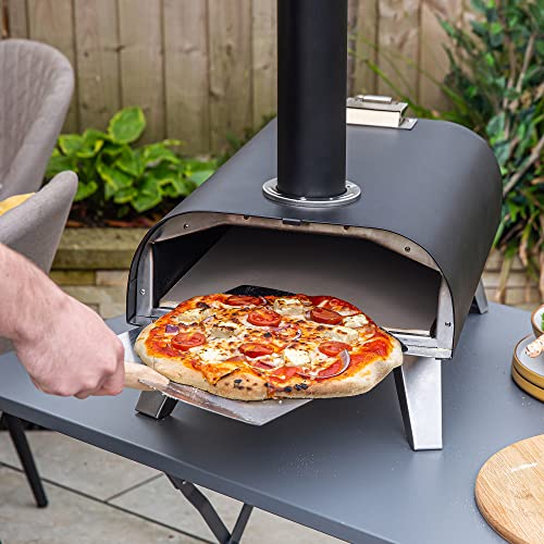 Zanussi ZPO1BPC Outdoor 12 Inch Wood Pellet Portable Wood Fired Pizza Oven with Paddle and Cover in Black, BBQ Oven & Smoker, Stainless Steel Foldable Legs