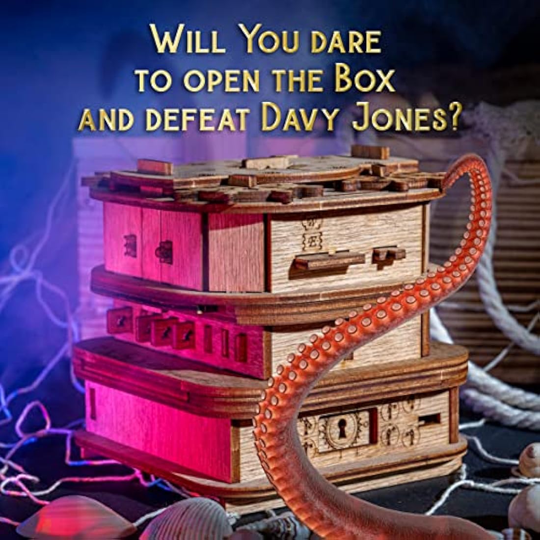 iDventure Cluebox - Davy Jones Locker - Escape Room Puzzle Box - 3D Wooden Puzzle for Adults - Brain Teaser - Birthday Gift for Men - Money Box