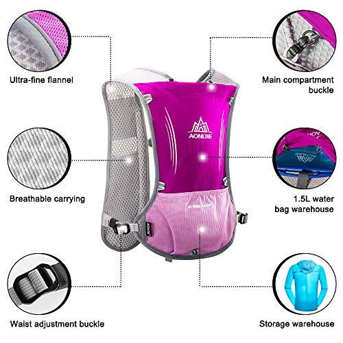 HINATAA Lightweight Running Hydration Backpack, 5L 190g Running Hydration Vest for Women and Men Cycling Running Climbing Hiking Vest Pack (Pink with