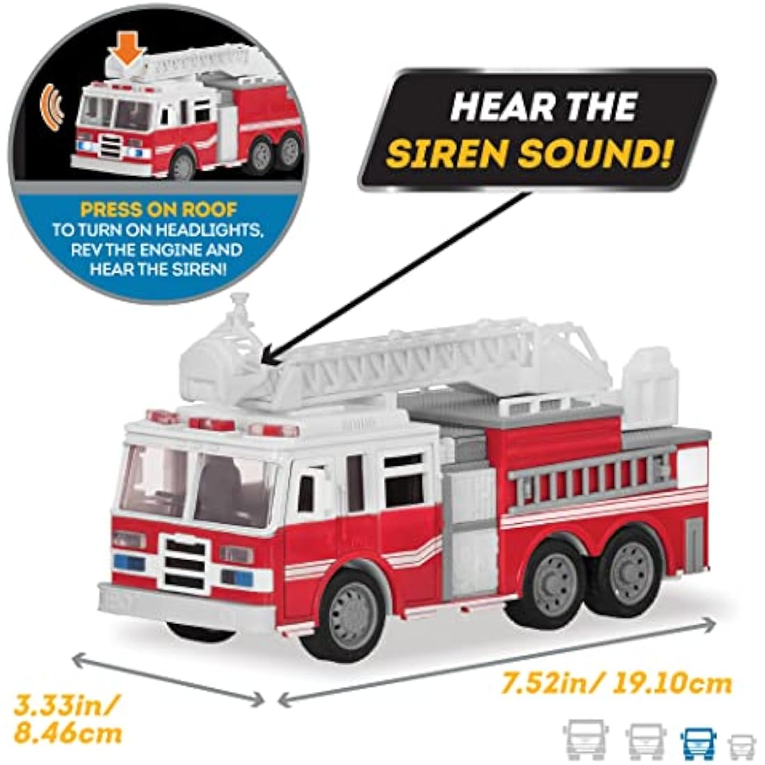 DRIVEN - Firetruck Micro Toy with Detachable Ladder - Includes Working Lights and Sounds - Cars and Trucks for Kids Engine Age 3+