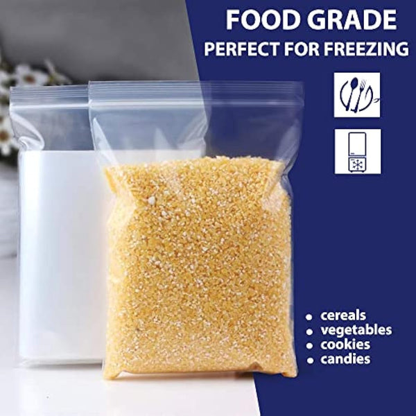 100 Grip Seal Bags 8" x 11" | Reusable Strong Zip Lock | Clear Resealable Plastic Bags | Polythene Packaging for Food Storage, Jewellery - by Sabco (8" x 11")