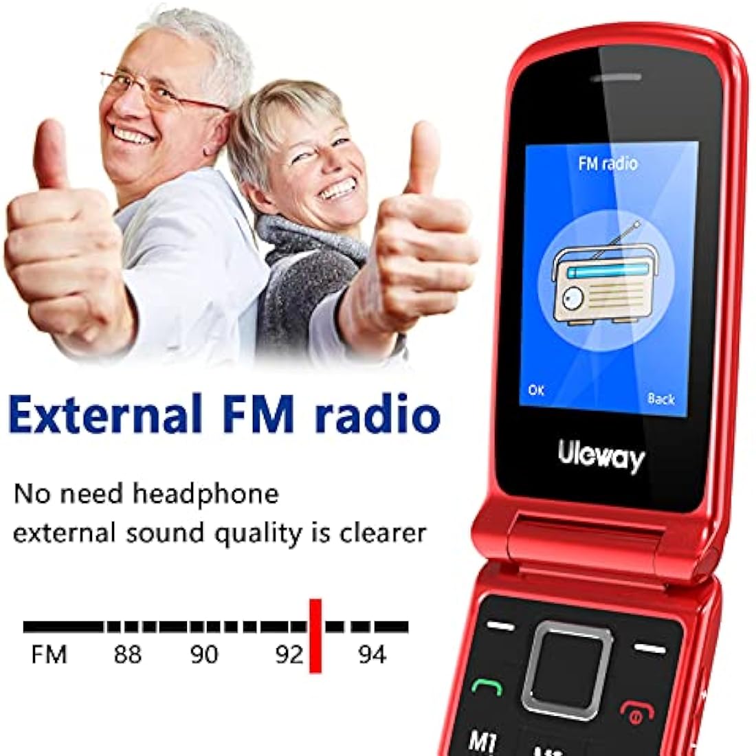 uleway Big Button Mobile Phone for Elderly, Pay As You Go Flip Cell Phone, Unlocked Senior Mobile Phone with SOS Emergency Button, Charging Dock, 1000mAh Battery (Red)
