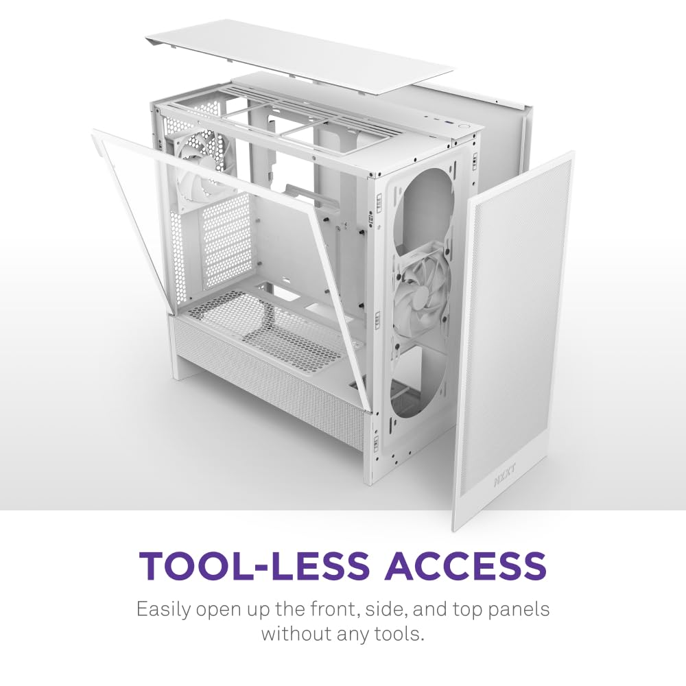 NZXT H5 Flow RGB - Compact ATX Mid-Tower PC Gaming Case - High Airflow - F360 RGB Core (CV) Included - 360mm Front & 240mm Top Radiator Support - Cable Management - Tempered Glass - White