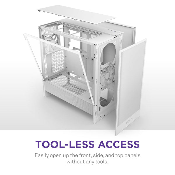 NZXT H5 Flow RGB - Compact ATX Mid-Tower PC Gaming Case - High Airflow - F360 RGB Core (CV) Included - 360mm Front & 240mm Top Radiator Support - Cable Management - Tempered Glass - White