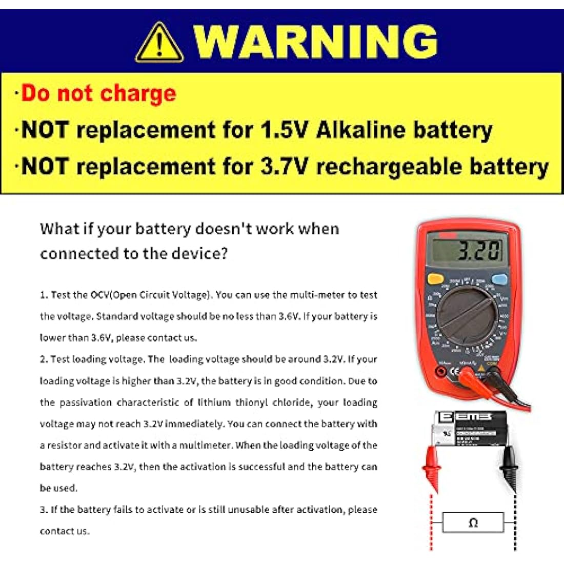 EEMB ER26500 C Size 3.6V 9000mAh Lithium Battery High Capacity Li-SOCL₂ Non-Rechargeable LS26500 SB-C01 TL-2200 for TPMS Automobile tire pressure monitor Smart card instrument electricity meter (10)