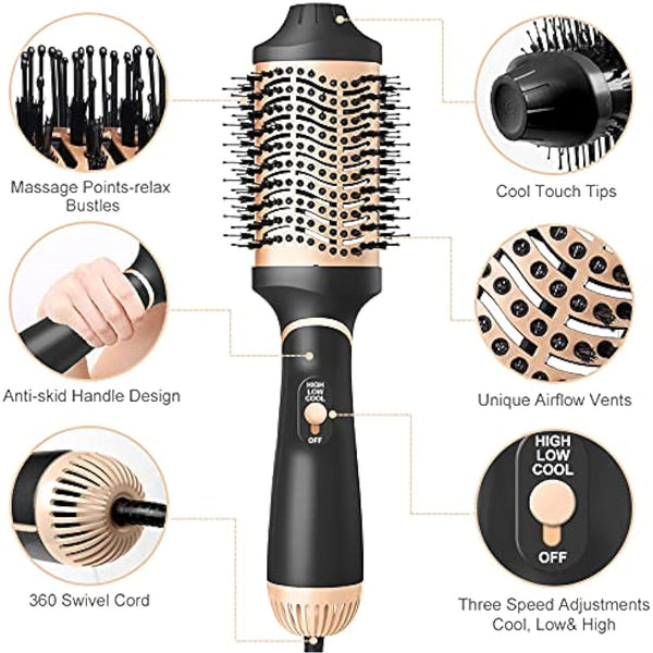 Hair Dryer Brush Blow Dryer in One Step, Upgraded 4 in 1 Hair Dryer and Styler Volumizer with Negative Ion Anti-frizz Ceramic Titanium Barrel Hot Air Styler Hair Straightener
