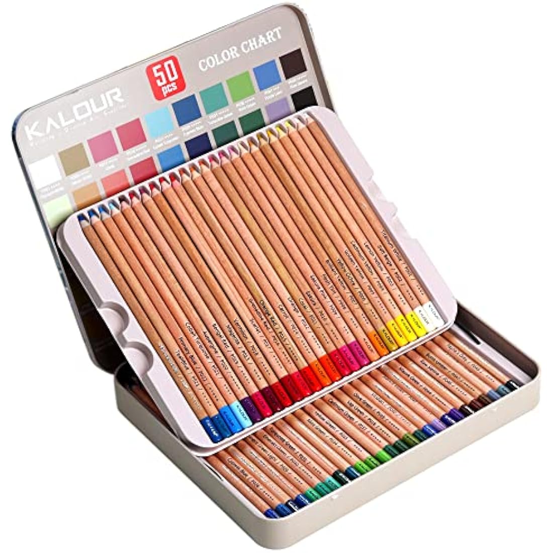 KALOUR Pro Pastel Chalk Colored Pencils,Set of 50 Colors,Color Charcoal Pencils for Drawing Sketching Coloring Shading,Art Supplies for Adults Artists