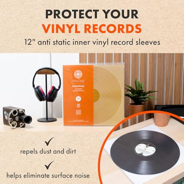 100x 12 Inch Anti Static Inner Vinyl Record Sleeves | Audiophile Poly Lined Plastic Protective Album LP Sleeve | Replaces Paper Sleeves & Fits Inside Cardboard Inners | Archival Quality Triple Ply