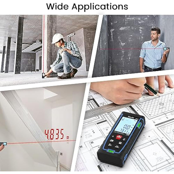 Bauihr Laser Measure Device, 50M/165ft Laser Distance Measure with 2 Bubble Levels, Portable Lazer Measurement Tool with Large Backlit LCD Display, Waterproof IP54, Battery Included