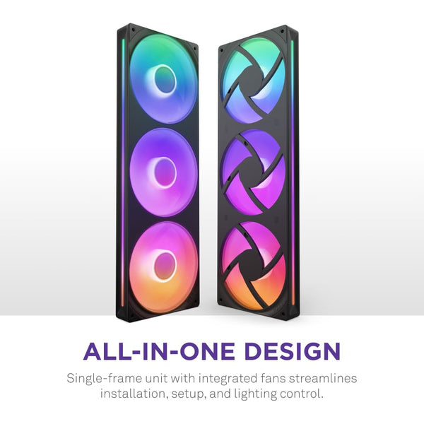 NZXT F420 RGB Core - 420mm Single-Frame Fan Unit with 3 x 140mm RGB Fans - Speed & Lighting Control - High Static Pressure & Airflow - Fluid Dynamic Bearings - 8 aRGB LEDs Per Fan - White
