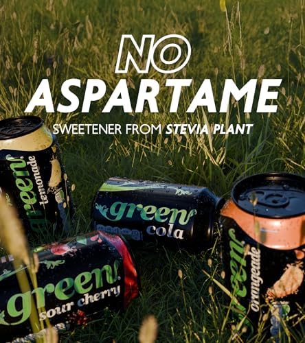 Green Drinks Variety Pack - Low Calorie Sparkling Soft Drinks - Cola, Lemonade, Orange, Cherry - Sweetened with Stevia, No Added Sugar, Natural Caffeine, No Aspartame - Bulk Pack 24 Cans x 330ml