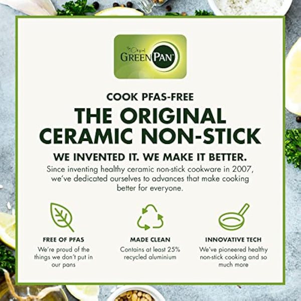 GreenPan Lima Midnight Hard Anodized Healthy Ceramic Non-Stick, 5-Piece Set, Includes Frying Pan, Saucepan, & Nylon and Slotted Turner, PFAS-Free, Induction Suitable, Oven Safe, Black