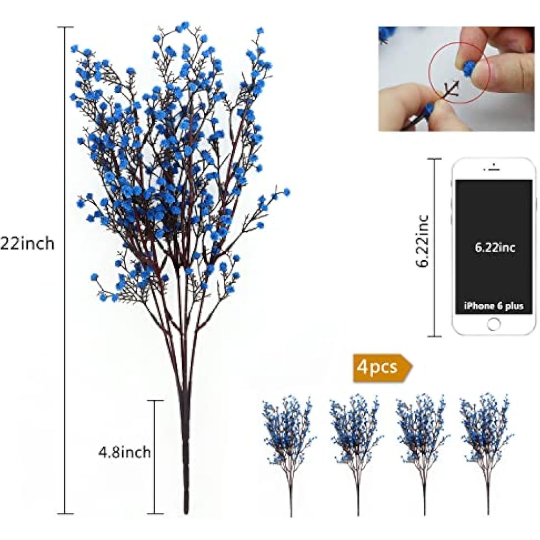ETERNITY.YJ Artificial Flowers, 4 PCS Babys Breath Artificial Flowers Bulk Artificial Gypsophila Bouquets Real Touch Fake Flowers for Wedding Home Party Office Table Centerpiece Decor (Blue)