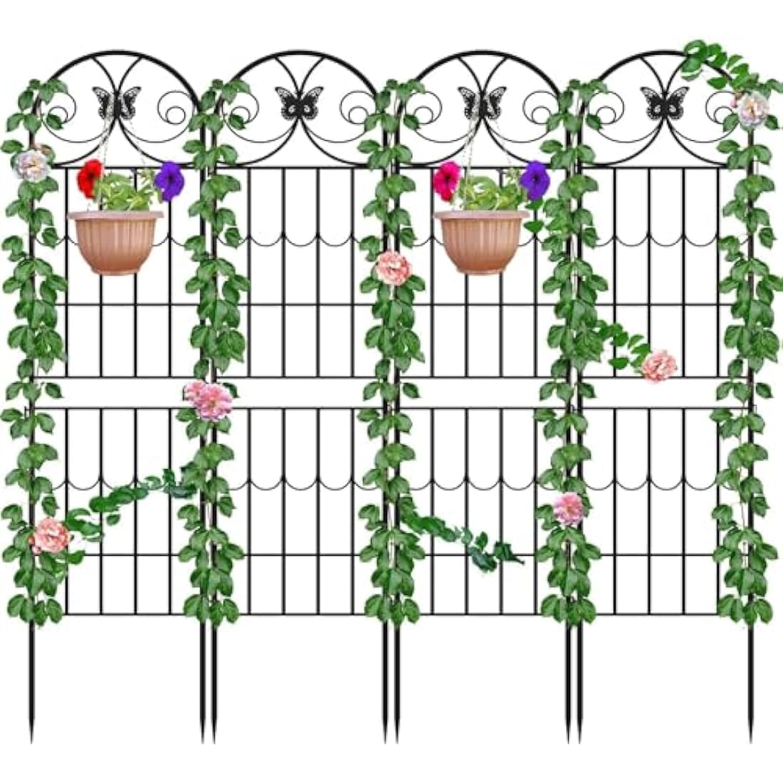 2.2 M Garden Trellis for Climbing Plants, Kalolary 4 Pack Black Garden Climbing Trellises Frame Rustproof Metal Potted Plant Climbing Support for Lawn Backyard Outdoor Flowers Vegetable Fruits Vines