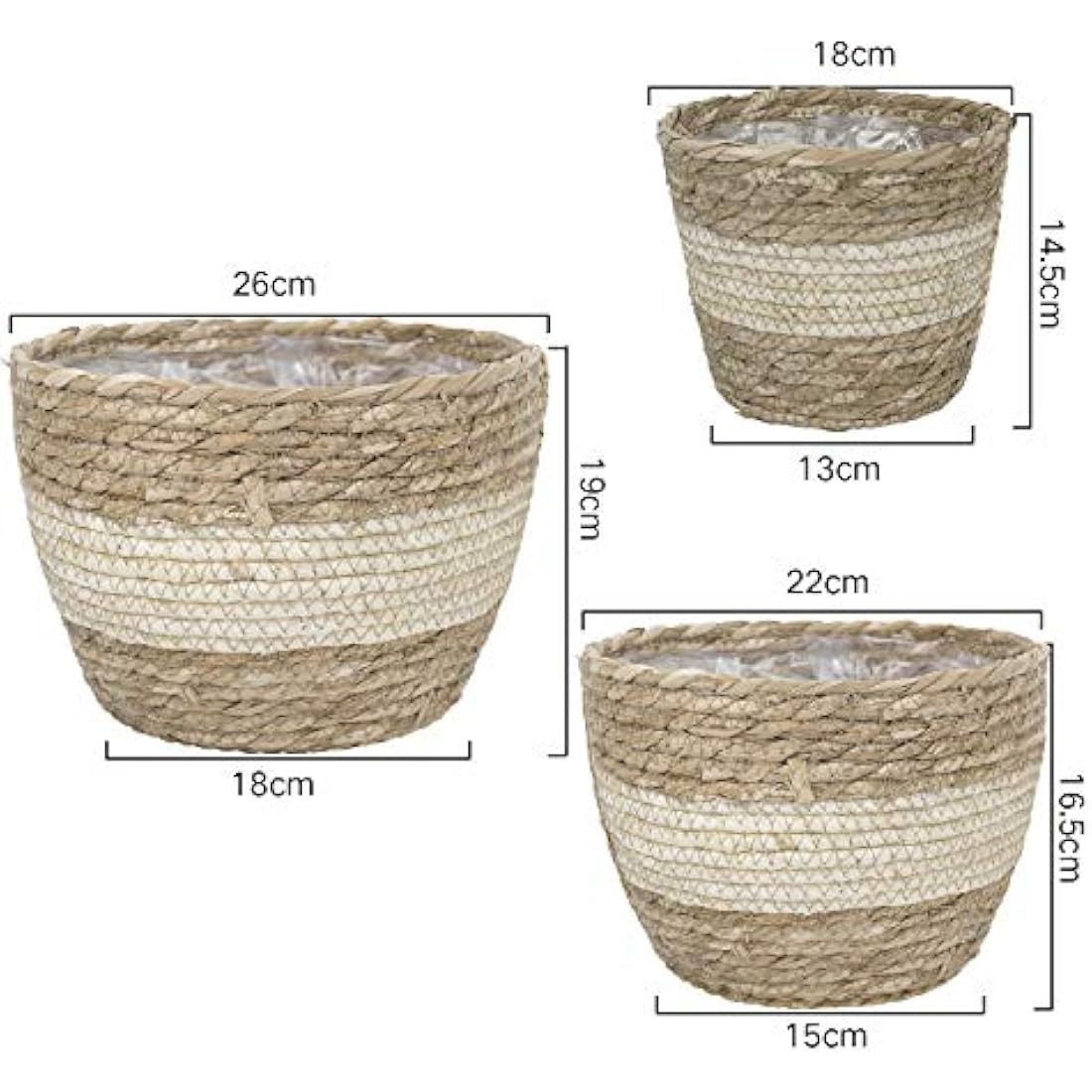 La Jolíe Muse Seagrass Planter Basket Indoor, Flower Pots Cover, Plant Containers, Beige(3-Pack)