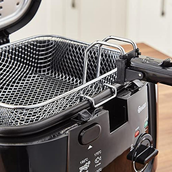 Swan SD6080BLKN 2.5 Litre Deep Fat Fryer with Viewing Window, Adjustable temperature controls, Easy Clean, 1800W, Black