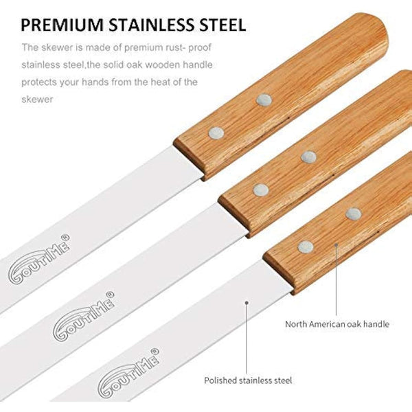 Goutime 23-Inch Long,1 inch Wide BBQ Skewers Large Stainless Steel Kebab Skewers,skewers Stainless Steel,Metal Skewers for Koobideh/Persian/Armenian Style BBQ,Turkish Kebab skewersSet of 7