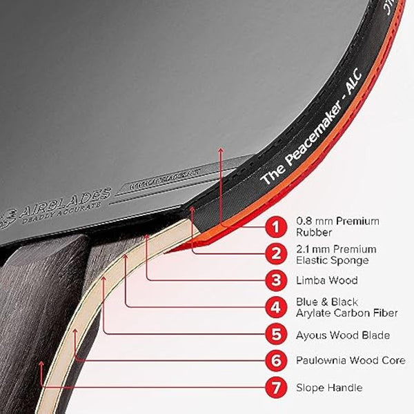 AirBlades The Peace Maker ALC - Professional Ping Pong Paddle - Carbon Fiber Table Tennis Racket Producing Maximum Spin & Control for All Levels - Hard Carry Case & Ergonomic Handle.