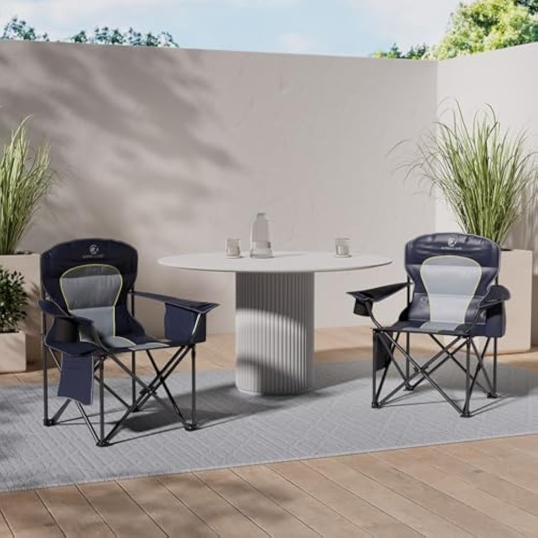 ALPHA CAMP Camping Chairs for Adults Heavy Duty Camping Chair Up to 200 kg Folding Camp Chair with Cup Holder and Cooler Bag for Outdoor Picnic Fishing, Lightweight and Portable, Navy Blue