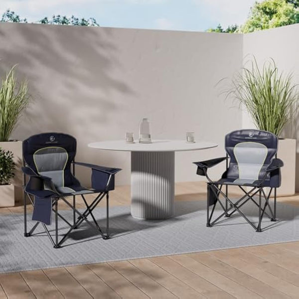 ALPHA CAMP Camping Chairs for Adults Heavy Duty Camping Chair Up to 200 kg Folding Camp Chair with Cup Holder and Cooler Bag for Outdoor Picnic Fishing, Lightweight and Portable, Navy Blue