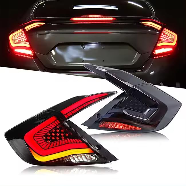 Archaic LED Rear Lights Compatible with 10th Honda Civic Type R Hatchback FK7 FK8 2016-2020, with Sequential Turn Signal, Animation DRL, Pair