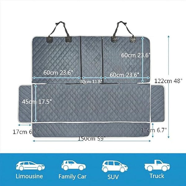 ANOSOSPECIAL Grey Dog Car Seat Cover for Back Seat X-Large,Non-Stick Fur,Pet-Friendly and Waterproof - Universal Fit Interior Protector for Auto, Van, SUV - Ideal for Kids and Pets (X-Large)