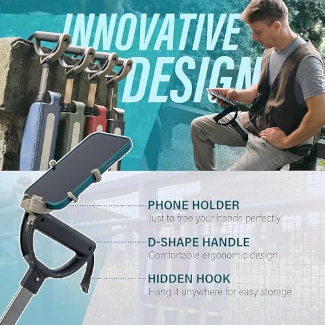 Ta-Da Chair Series 2 PRO - Walking Stick with Seat, Lightweight Aluminium Pole Frame & Sturdy Foldable Stool (up to 136kg), Easy Folding Design, Ideal for Hiking & Outdoors - Adjustable