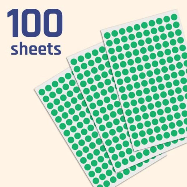 15,000 Pack - 10mm Round Coloured Dot Stickers Labels, Green