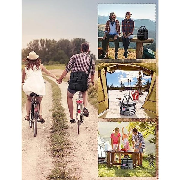 JOYHILL Tactical Lunch Box for Men, Double Deck Expandable Insulated Lunch Bag, Large Durable Thermal and Cooler Bag for Adult, Modern Leakproof Bag for Adult Work, Camping, Picnic, Black