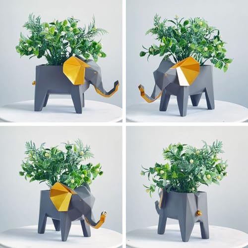Amoy-Art Elephant Gifts Planter Animal Decor Statue Modern Sculpture Figurine Succulent Cacuts Pot Centerpiece Ornament Polyresin Arts Crafts 17cm