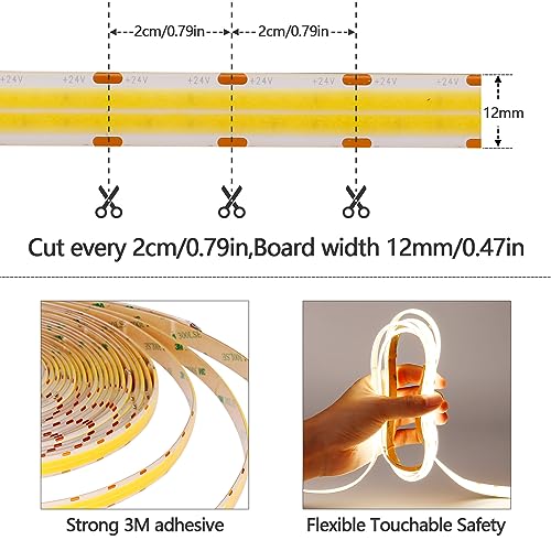 GOMING 32.8ft(10M) DC 24V Double Row COB LED Strip Light Natural White 4000K IP65 Waterproof 6000LEDs CRI 93+ 20000lm Uniform Glow Dotless Flexible