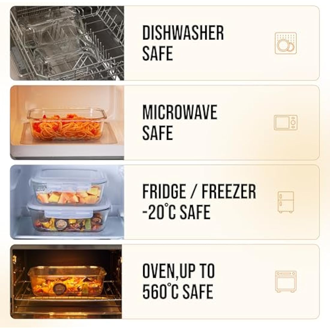 Magnificent 4-Pack Large glass food storage containers with Lids | 2500ml | 2260ml | 1520ml | 1050ml | Glass meal prep containers | Microwave, Oven, Freezer and Dishwasher Safe