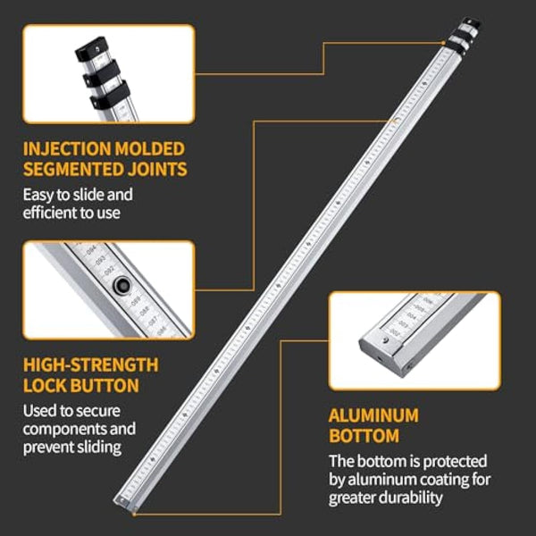 Firecore Levelling Staff, Telescopic Levelling Staff 3m, Aluminium Measuring rods for Cross line Lasers and Rotating Lasers, Measuring Staff with Spirit Bubble, 3m Length in 3 Sections, mm/dm Scale
