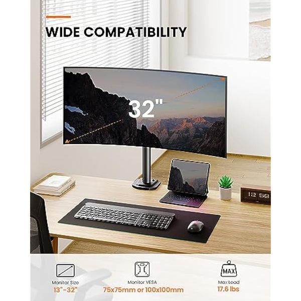 ErGear Single Monitor Stand for 13”-32” Screens, Portable Arm Desk Mount, Monitor Mount Vesa with Height Adjustable Swivel, Tilt, Rotation, 2 Mounting Options, Vesa 75x75/100x100mm