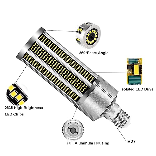ALQFFHL LED Corn Light Bulb E27,Ultra-Bright Lamp Ceiling Lighting,Warm White 4000K 14400ML,for Home Warehouse Workshop Garage [Energy Class A+]