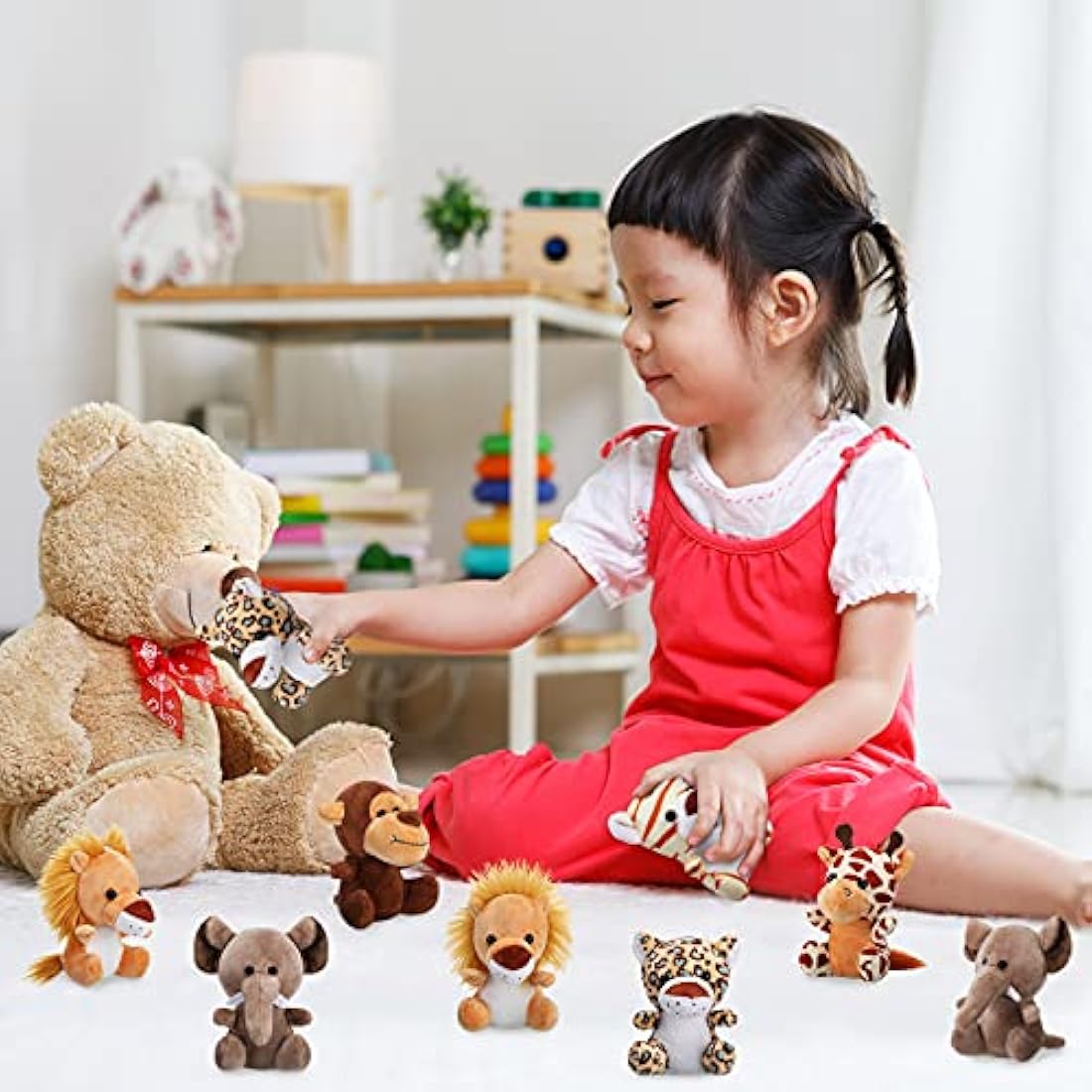 18 Pieces Small Safari Stuffed Animals 4.8 Inch Mini Jungle Animal Plush Toys Cute Zoo Stuffed Small Plush Set for Safari Themed Baby Shower Birthday Party Favors Teacher Student Award(Delicate Style)