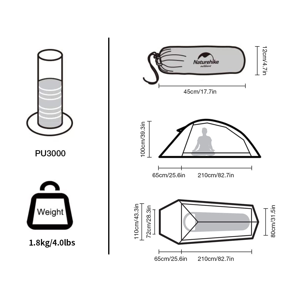 Naturehike Cloud up 1 Person Backpacking Tent Lightweight Camping Hiking Dome Tent for 1 Man