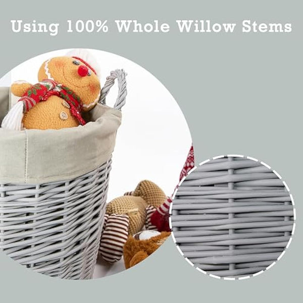 Home Storage Grey Painted Round Wicker Basket Laundry Toys Baby Nursery Collection Box (Medium)