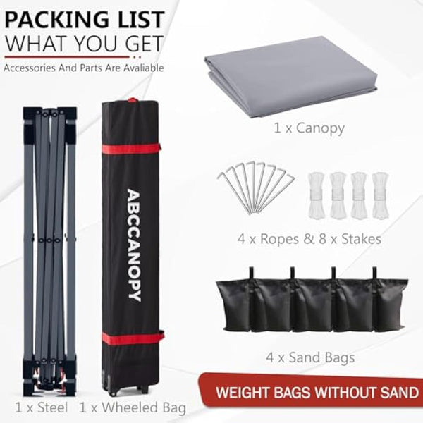 ABCCANOPY 3x3M Pop Up Gazebo Commercial Gazebo With Upgrade Roller Bag, 4 Weight Bags, Stakes and Ropes(Grey)
