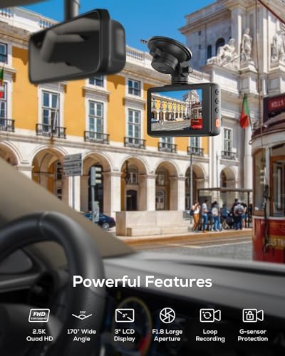 iZEEKER 2.5K Dash Cam, 1440P QHD Car Camera with Free 32GB Card, 3" IPS Display, Night Vision, WDR, 170°Wide Angle, Loop Recording, G-Sensor Emergency Recording, 24H Parking Mode, Type C