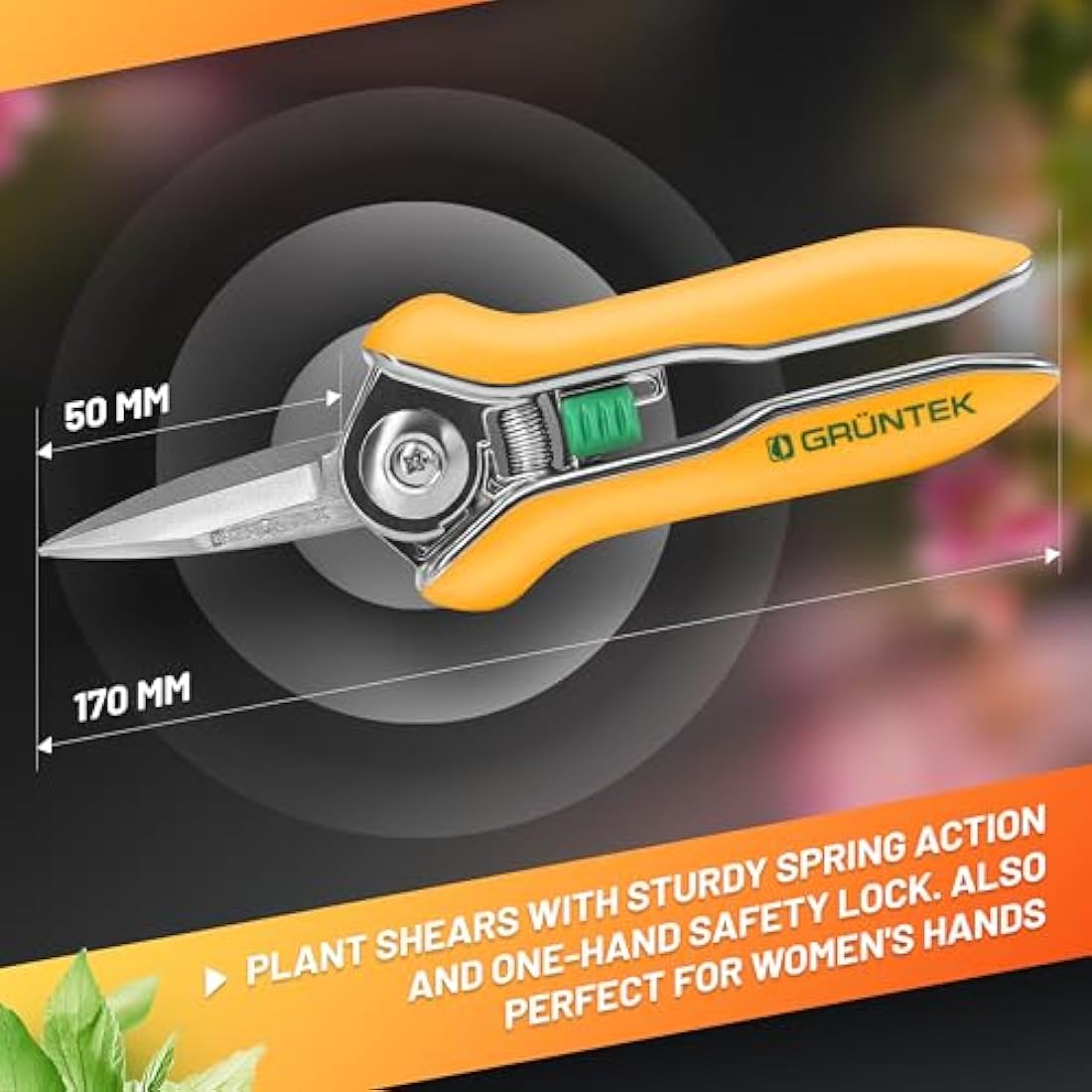 GRÜNTEK Colibri Flower Snips – 170 mm Bypass Pruner with Stainless Steel Blade | Soft-Touch Handle | Garden Trimmer Scissors for Plants & Flowers